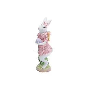 Resina Decorativa de Páscoa Coelha com Roupa de Lã - Rosa - 1 unidade - Cromus