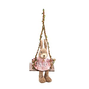 Coelho de Páscoa Decorativo no Balanço Rústico - Rosa - 1 unidade - Cromus