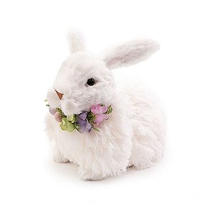 Coelho Decorativo Sentado Branco com Colar Florido - 1 unidade - Cromus - Rizzo