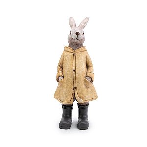 Coelho Decorativo de Resina Capa de Cguva - Rain Coat - Amarelo e Preto - 1 unidade - Cromus - Rizzo