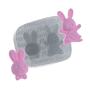 Molde de Silicone Páscoa para Fins Alimentícios Coelho de Vestido e Face - Ref 735 - 1 unidade - Flexarte - Rizzo