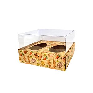 Caixa Ovo de Colher Duplo - Meio Ovo de 50g a 80g - 10,5x12x7cm - Estampa Páscoa Kraft - 5 unidades - Assk - Rizzo