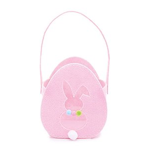 Cesta em Feltro para Ovinhos Coelho Rosa de Páscoa M - 14,5cm x 12,5cm x 8,5cm - 1 unidade - Cromus Páscoa -