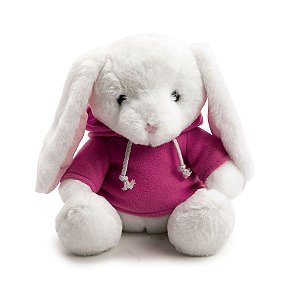 Coelho Pelúcia com Blusa Moletom Capuz - Rosa - 20cm - 01 unidade - Cromus Páscoa -