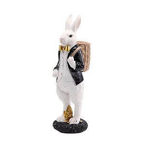 Coelho Decorativo de Resina Smoking - Black Label (preto/branco) - 1 unidade - Cromus -