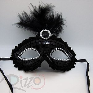 Máscara de Carnaval Bordada Luxo Mod:198 - Preto - 01 unidade - Rizzo