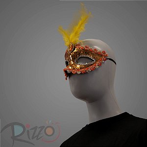 Máscara de Carnaval Bordada Luxo Mod:198 - Laranja - 01 unidade - Rizzo