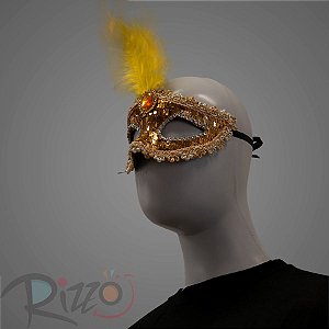 Máscara de Carnaval Bordada Luxo Mod:198 - Dourado - 01 unidade - Rizzo
