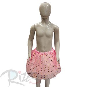 Saia Tule com estampa coração dourado - 30cm - Rosa Bebê - Mod 422 - 01 unidade - Rizzo