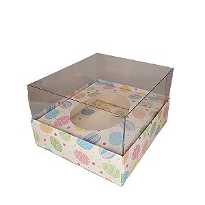 Caixa Ovo de Colher - Meio Ovo de 350g - 20,5cm x 17cm x 9,7cm - Ovos Coloridos - 5unidades - Assk - Páscoa Rizzo