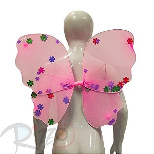 Adereço de Carnaval - Asa Borboleta aplique flores - Rosa  - Mod:175 - 01 unidade - Rizzo