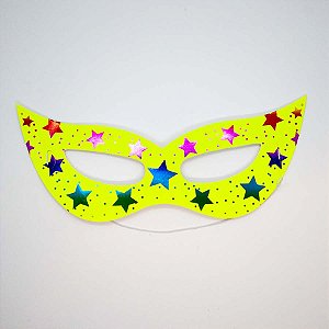 Máscara de Carnaval em Papel - Amarelo - Estampa Estrelas - Mod 461 - 12 unidades - Rizzo