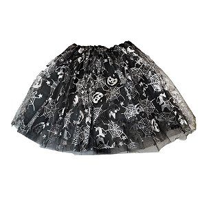 Saia Tule Preta com Estampa Halloween Prata - 40cm - 1 unidade - Rizzo