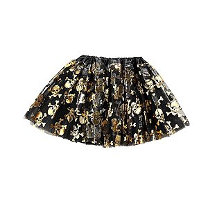 Saia Tule Preta com Estampa Caveira Dourada - 40cm - 1 unidade - Rizzo