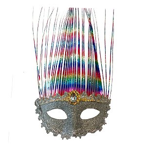 Máscara de Carnaval Glitter Luxo Mod 431 - Prata - 01 unidade - Rizzo