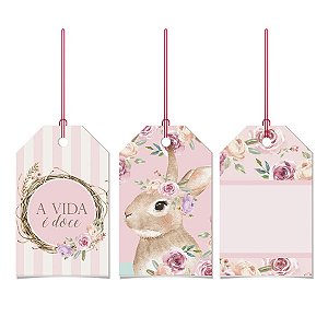 Tags De Para com Cordão 5x8cm - Coelha Serena - 12 unidades - Cromus - Rizzo
