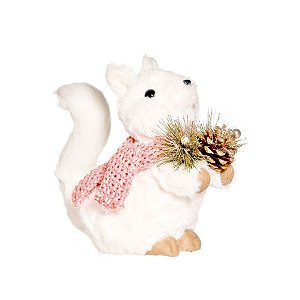 Esquilo de Pelúcia Soft com Cachecol Rosa 25cm - 01 unidade - La Perle - Cromus Natal - Rizzo