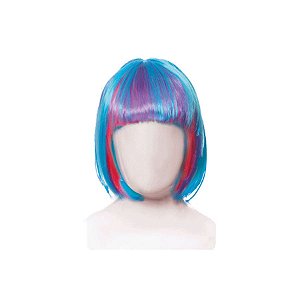 Fantasia Peruca Chanel Azul e Rosa Festa Carnaval 01 Unidade Cromus Rizzo