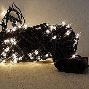 Cordão de LED Luz Amarela com Fio Verde 100 Leds 5m 220V - 1unidade - Cromus Natal - Rizzo