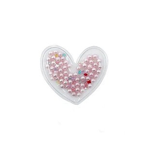 Aplique Coração Incolor Pérola Rosa - 5cm - 2 Un - Artegift - Rizzo
