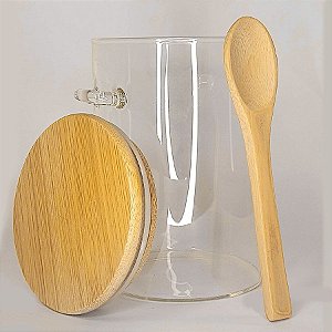 Pote de Vidro Hermético com Tampa e Colher de Bambu 12x9cm - 01 Unidade - Yoss - Rizzo