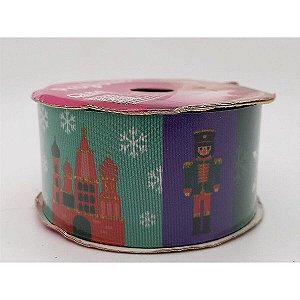 Fita de Cetim Xadrez Roxo e Preto EGP009TR 150  - 38mm - 10 metros - Progresso - Rizzo Confeitaria