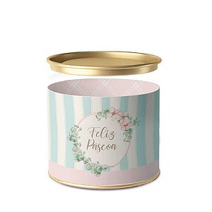 Lata para Bombons Coelha Bella Listras Feliz Páscoa - 10x7cm - 01 unidade - Cromus Páscoa - Rizzo Embalagens