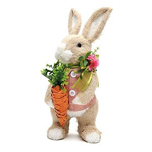 Coelho Segurando Cenoura Bege Rosa e Verde - Doçura - 01 unidade - Cromus Páscoa - Rizzo Embalagens