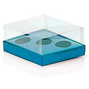 Caixa Ovo de Colher Triplo - Meio Ovo de 50g a 80g - Azul - 20,5 x 17 x 8,5 cm - 5 un - Assk Rizzo Confeitaria