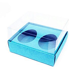 Caixa Ovo de Colher Duplo - Meio Ovo de 50g - 10cm x 10cm x 4cm - Azul - 5unidades - Assk - Páscoa Rizzo Embalagens
