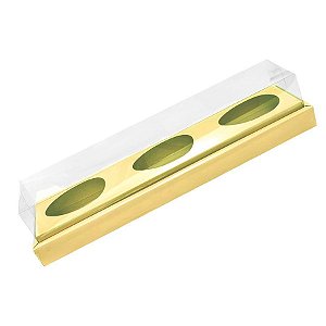 Caixa Ovo de Colher Triplo em Linha - Meio Ovo de 100g a 150g - 38,5cm x 8cm x 8cm - Ouro - 5unidades - Assk - Páscoa Ri