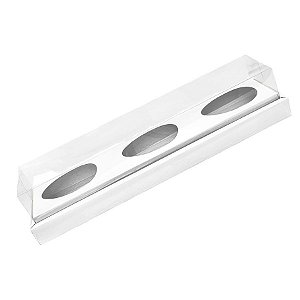 Caixa Ovo de Colher Triplo em Linha - Meio Ovo de 100g a 150g - 38,5cm x 8cm x 8cm - Branca - 5 unidades - Assk - Páscoa