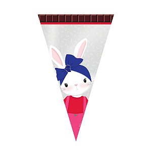 Cone Festa Brilho de Páscoa Menina Coelha 18x30cm - 50 unidades - Cromus Páscoa