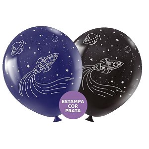 Balão de Festa Redondo Profissional Látex Decorado 11" 28cm - Astronauta - 25 Unidades - Art-Latex
