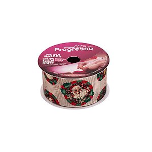 Fita de Cetim EGP 009TR 38mm -10m Cor 289 Papai Noel Vintage - 01 unidade - Progresso Natal