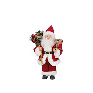 Papai Noel com Caixa de Presentes Xadrez Vermelho 30cm - 01 unidade - Cromus Natal