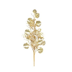 Galho Frutas e Folhas Glitter  - Dourado 70cm - 01 unidade - Cromus Natal - Rizzo