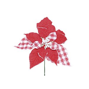 Poinsetia Xadrez - Vermelho/Branco - 01 unidade - Cromus Natal
