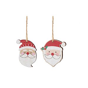 Enfeite para Pendurar Rosto Papai Noel de Madeira - 8 unidades Cromus Natal -