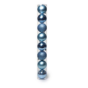 Bola de Natal em Tubo - Lisa/Fosco/Glitter Azul - 7cm - 8 unidades - Cromus - Rizzo