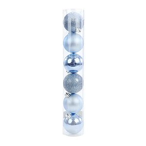 Bola de Natal em Tubo - Brilho/Fosco/Glitter Azul - 8cm - 6 unidades - Cromus - Rizzo