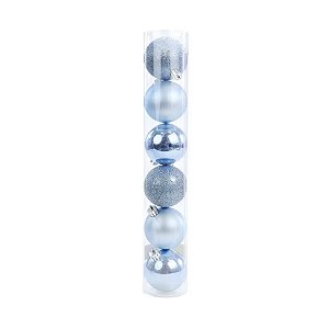 Bola de Natal em Tubo - Brilho/Fosco/Glitter Azul - 6cm - 6 unidades - Cromus - Rizzo