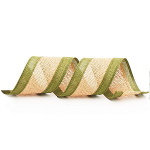 Fita de Juta com Listra - Natural/Verde - 6,3cmx9,14m  - 1 unidade - Cromus - Rizzo