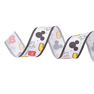 Fita de Cetim Estampa Mickey - Vermelho/Preto/Amarelo - 3,8x1000cm  - 1 unidade - Cromus - Rizzo