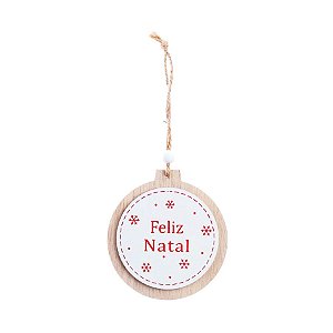 Enfeite para Pendurar Redondo Feliz Natal - Branco - 8cm - 1 unidade - Cromus - Rizzo