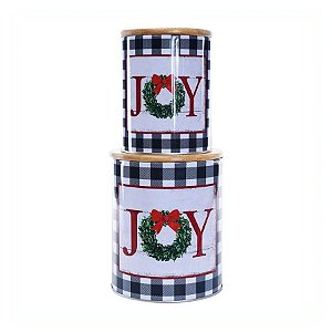 Jogo de Potes de Metal Joy Xadrez com Tampa de Madeira - 2 unidades - Cromus - Rizzo