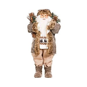 Enfeite Decorativo Noel Rústico com Casaco Bege - 85cm - 1 unidade - Cromus - Rizzo