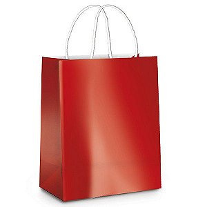 Sacola de Papel G 32x26,5x13cm - Vermelho Metalizado - Fundo Largo - 10 unidades - Cromus - Rizzo