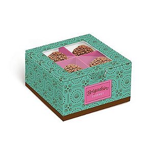Caixa para 4 brigadeiros 8,5x8,5x4,5cm Brigadelícia Turquesa - 10 unidades - Cromus - Rizzo Embalagens
