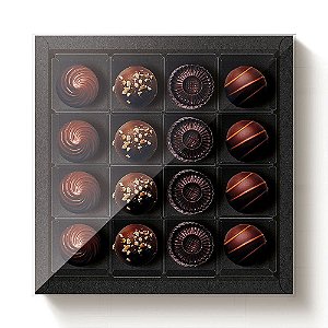 Caixa 16 Doces Quadrada Preto com Tampa Cristal - 10 unidades - 16,8x16,8x4cm - Cromus Profissional